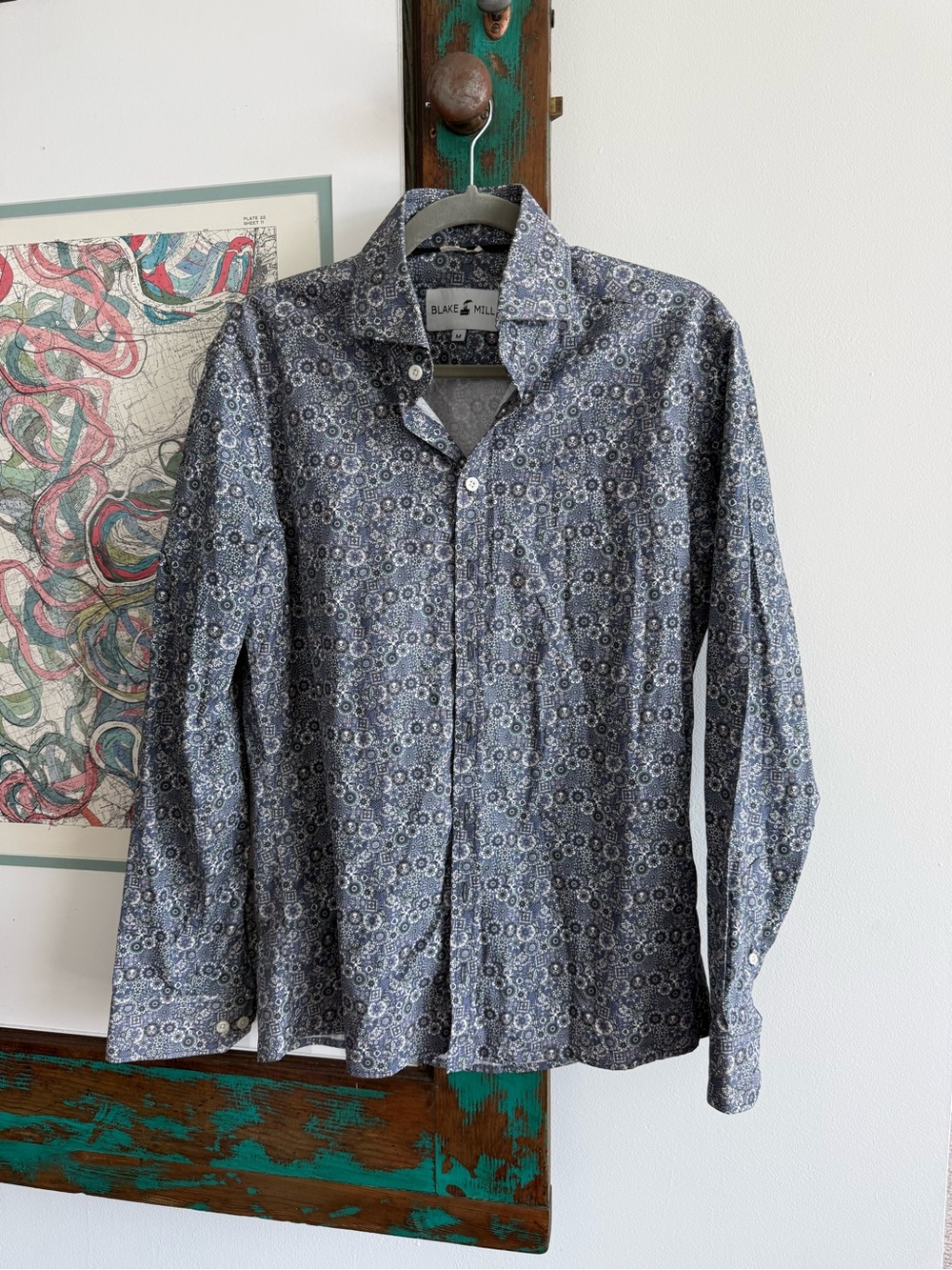 Blake Mill Men’s Floral Paisley Skeleton Long sleeve button-Up  | Size Medium